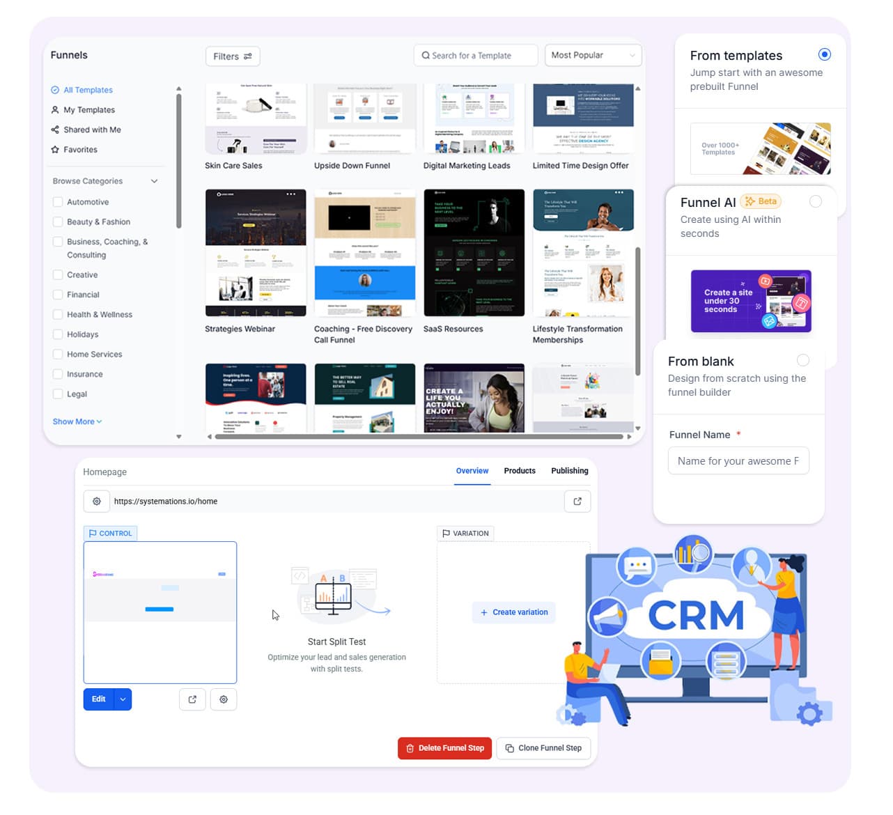 Funnels and landing page workspace
